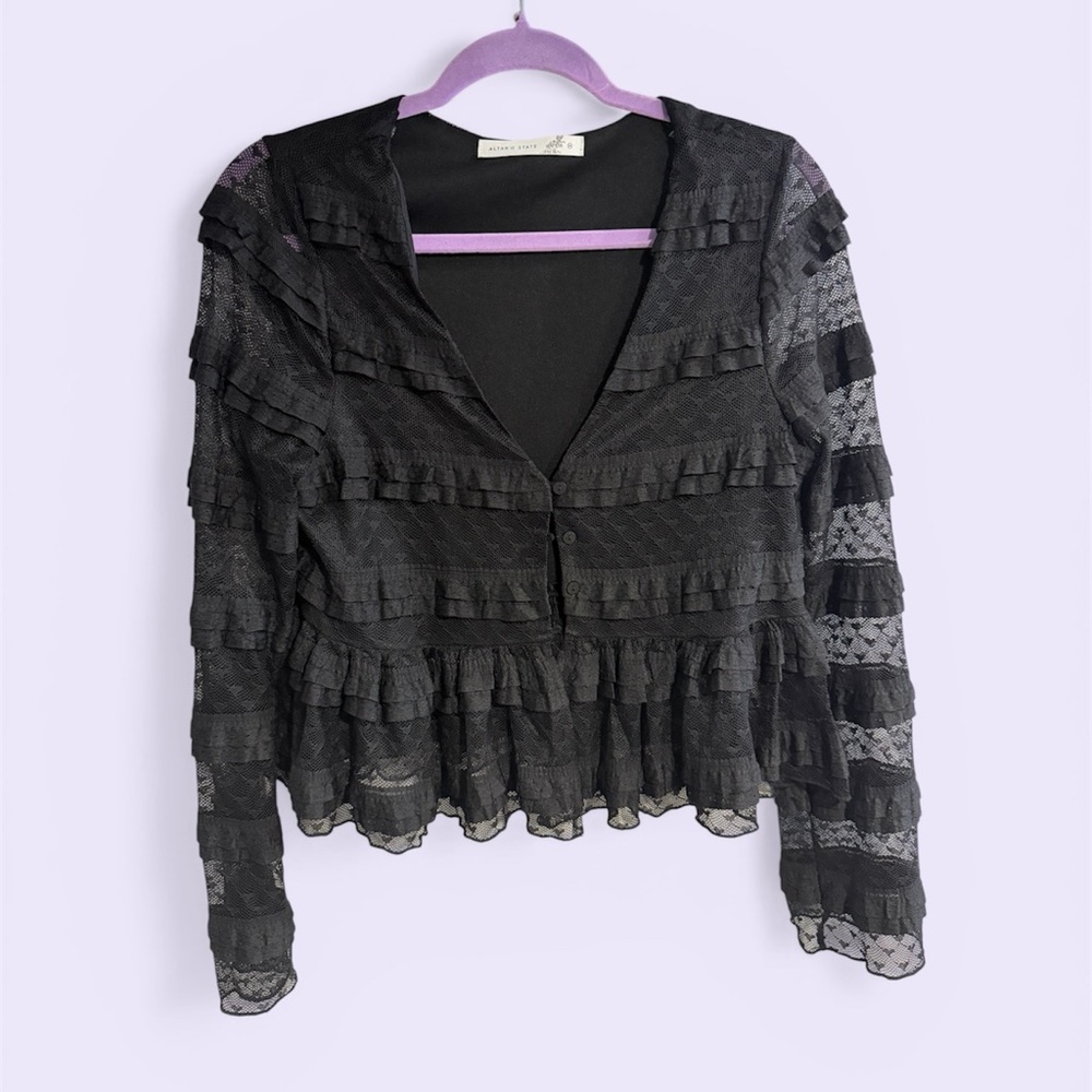 Altar’d State Black Lace Ruffle Women's Cardigan